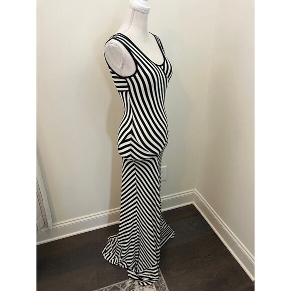 Snap Sleeveless Black White Striped Bodycon Maxi Dress Size Medium - Picture 3 of 5